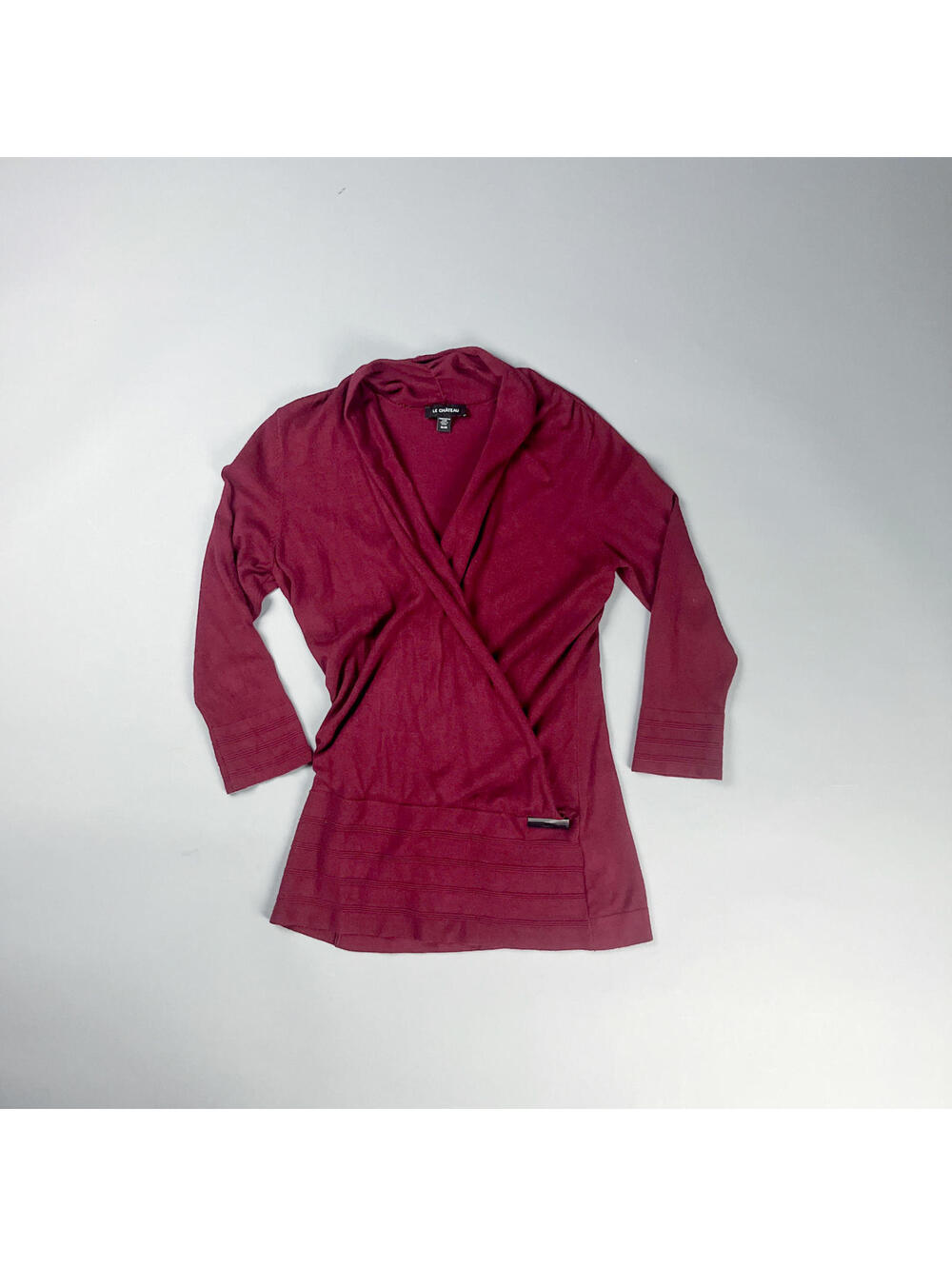 Y2K Burgundy Sweater | Le Chateau Women's Faux Wrap Top